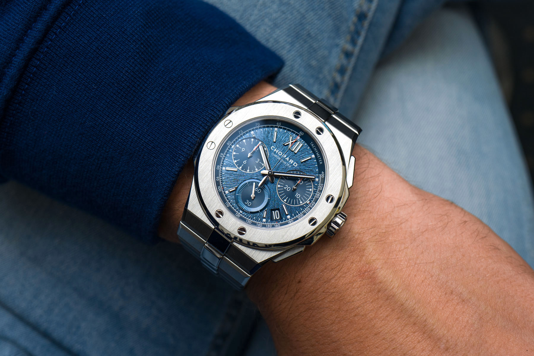 奢华精钢运动腕表推荐-萧邦蓝盘款计时功能XL Chrono手表