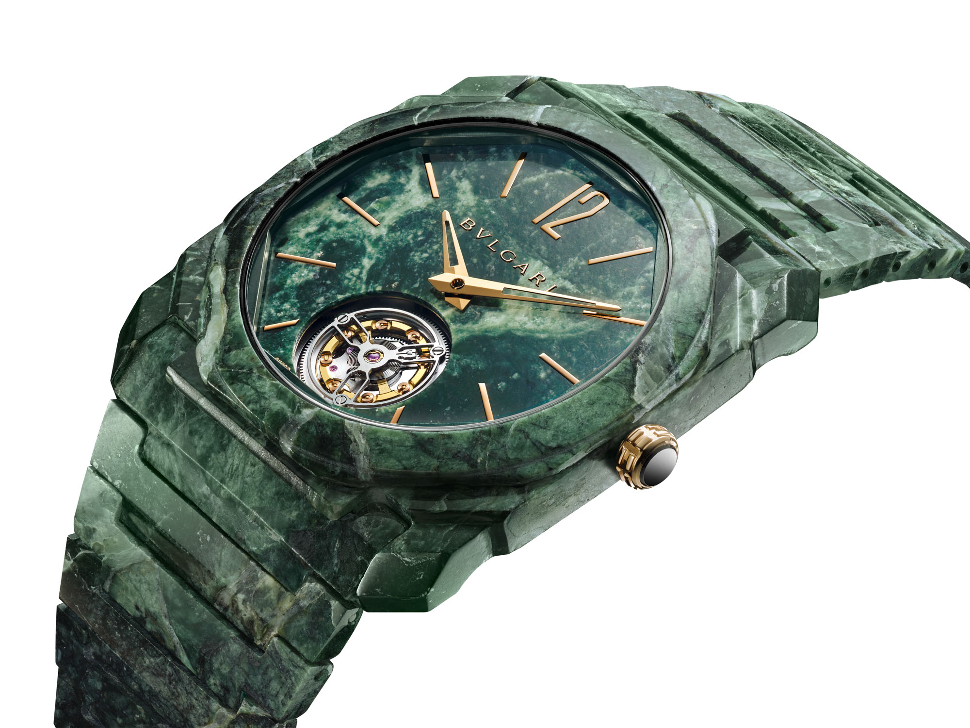 宝格丽超薄款式绿色大理石材质陀飞轮款式腕表如何