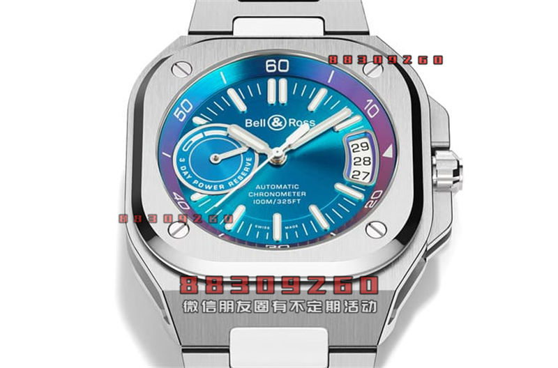 BELL & ROSS BR-X5日期表换上面盘颜色会不断变化的虹彩设计引人注意